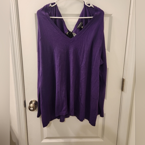 Womens Lane Bryant Size 22/24 Purple Long Sleeve V Neck Sweater Keyhole Back - Picture 1 of 6
